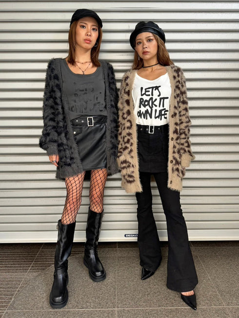 レオパード柄シャギーニットカーディガン